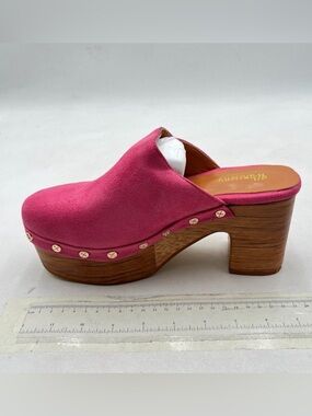 Pink Vegan Suede Platform Clog Mule with Studded Trim